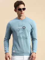 Men Blue Printed Casual Sweatshirt-BP-1435-Blue