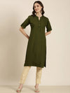 Women Olive Solid Straight Kurta-DF-1432-Olive