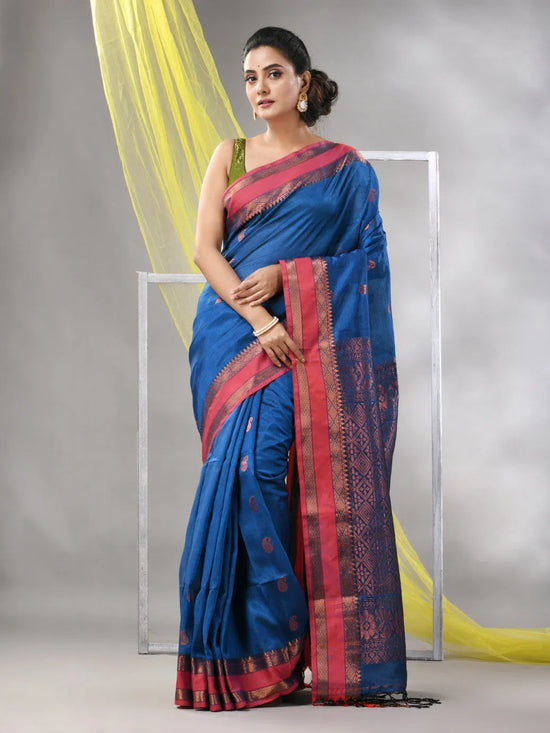 Sapphire Blue Silk Matka Soft Saree With Paisley Motifs-MA57SLMT331760024