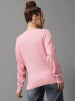 Women's Pink Solid Pullover Sweater-BLR-019-Pink