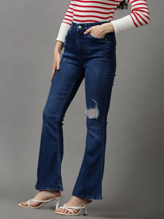 Women's Navy Blue Solid Bootcut Denim Jeans-GZ-5338-Navyblue