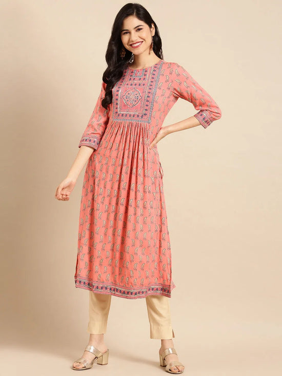 Women's Peach Printed A-Line Kurta-GW-2733-Peach