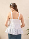 Women White Schiffli Strappy Tiered Top