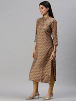 Women's Brown Floral Straight Kurta-BCCK826-Brown