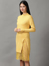 Women's Yellow Solid Bodycon Dress-GF-17-Yellow