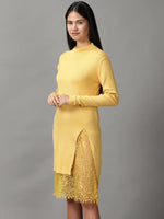 Women's Yellow Solid Bodycon Dress-GF-17-Yellow