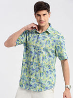 Men Spread Collar Abstract Green Casual Shirt-REVERIE-2128-Green