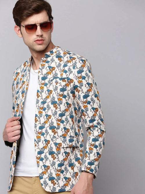 Men Multi Printed Blazer-SOBLZ-292-Cream