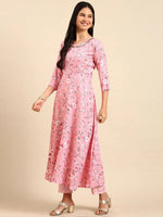 Women's Pink Printed Kurta Set-ON-596-Pink