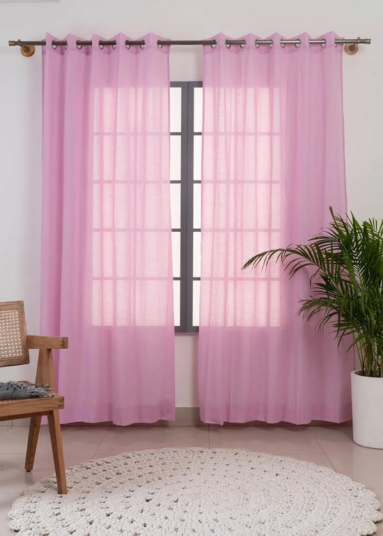 Solid Lavender sheer 100% cotton plain curtain for Living room & bedroom - Light filtering - Pack of 1-230424023