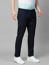 Genips Men's Cotton Stretch Caribbean Slim Fit Navy Self Design Trousers