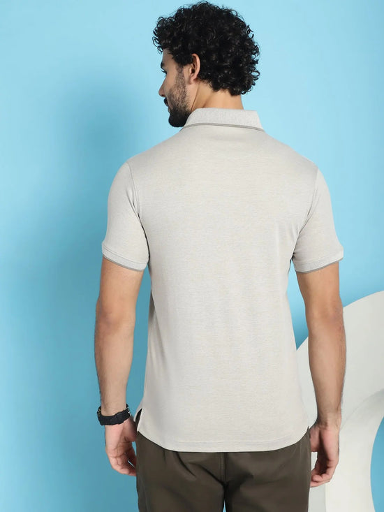 Venitian Men All Over Printed Grey Premium Cotton Polo Neck T-shirt