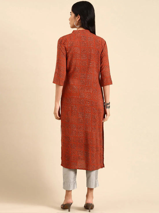 Women's Orange Printed Straight Kurta-GW-500-T-Rust