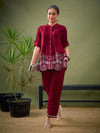 Women Maroon Hem Embroidered Shirt With Palazzos