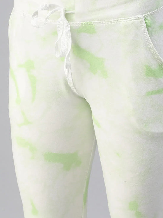 Women's White Tie Dye Track Pants-AF-1772-Whitegreen