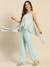 Asymmetric drape jumpsuit in Powder Blue