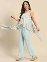 Asymmetric drape jumpsuit in Powder Blue