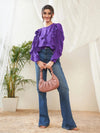 Women Purple Full Sleeves Ruffle Top