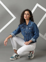 Women's Navy Blue Solid Denim Jacket-GZ-5502-Navyblue