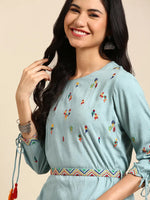 Women's Turquoise Blue Printed Straight Kurta-GW-833-Turquoiseblue