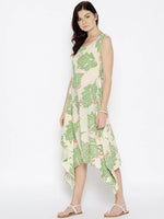 Hankerchief hem printed dress with Peach Print