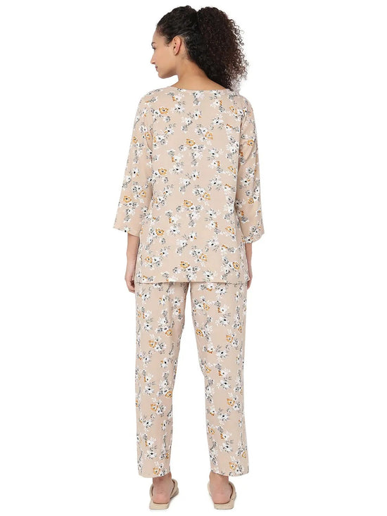 Smarty Pants Women's Cotton Pastel Peach Floral Print Night Suit-SMNSP-814B-S