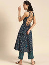 Deep back tie up kurta palazzo in Navy