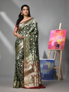 Dark Green Silk Banarasi Saree With Zari Woven Floral And Paisley Designs-MA52BSL441050056