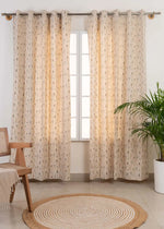 Blooming Meadows 100% cotton floral curtain for living room - Room darkening - Beige - Pack of 1-230422006