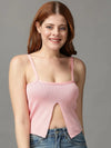 Women's Pink Solid Fitted Crop Top-ARN-39115-Pink