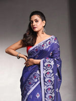 Navy Blue Pure Cotton Soft Saree With Nakshi Designs-MA54CT33770115