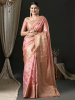 Saree Mall Women's Organza Pink Woven Design Designer Saree With Blouse Piece-UNATI1003