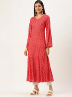 Women's Pink Printed A-Line Kurtas-AT-528-Pink