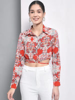 Multi Printed Shirt Style Crop Top