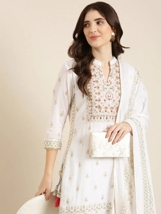 Women White Printed Kurta Set-TF-159-White