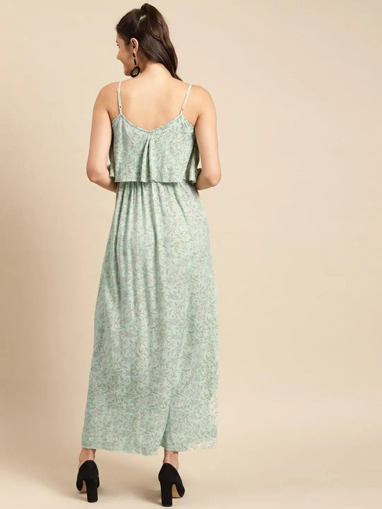 Printed Maxi with Flare yoke in Powder Blue