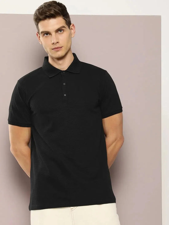 Dillinger Black Solid Regular Snap Polo T-shirt