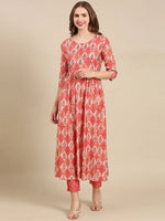 Women's Coral Printed Kurta Set-SKC-1022-Coral