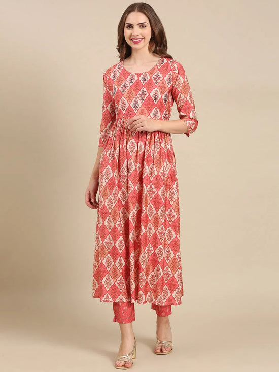 Women's Coral Printed Kurta Set-SKC-1022-Coral