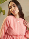 Women Peach Dobby Layered Hem Peplum Top