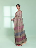 Ecru Cotton Saree With Stripes Design-MA59CT06530005