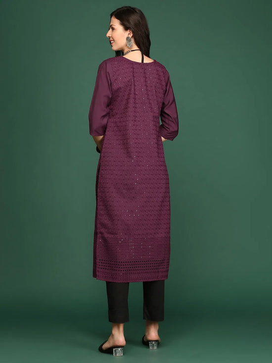 Women Purple Embellished Straight Kurta-SKC-1210-Purple