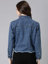 Women Blue Solid Denim Jacket-AE-0115-Blue