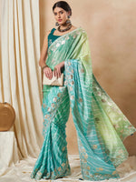 Saree Mall Women's Chiffon Light Blue Embroidered Designer Saree With Blouse Piece-SRENIK1867B