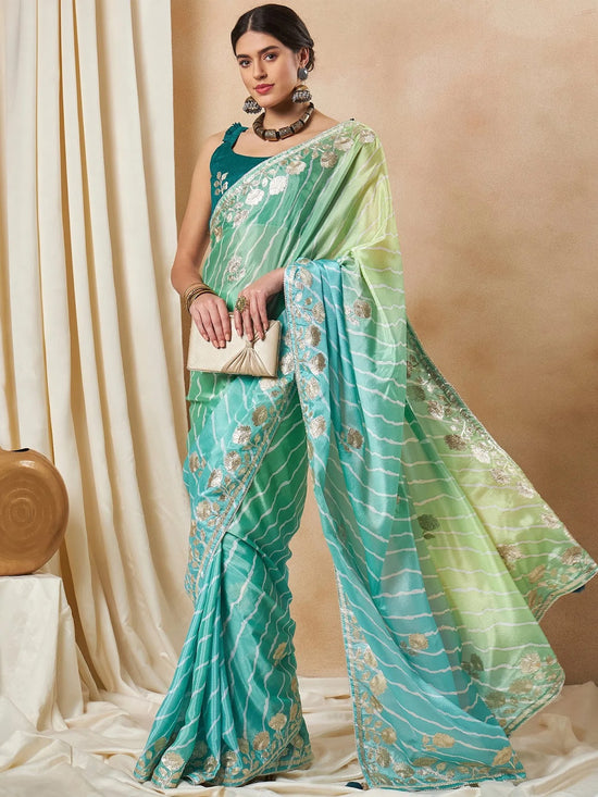 Saree Mall Women's Chiffon Light Blue Embroidered Designer Saree With Blouse Piece-SRENIK1867B