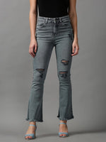 Women's Grey Solid Bootcut Denim Jeans-GZ-5279-Grey