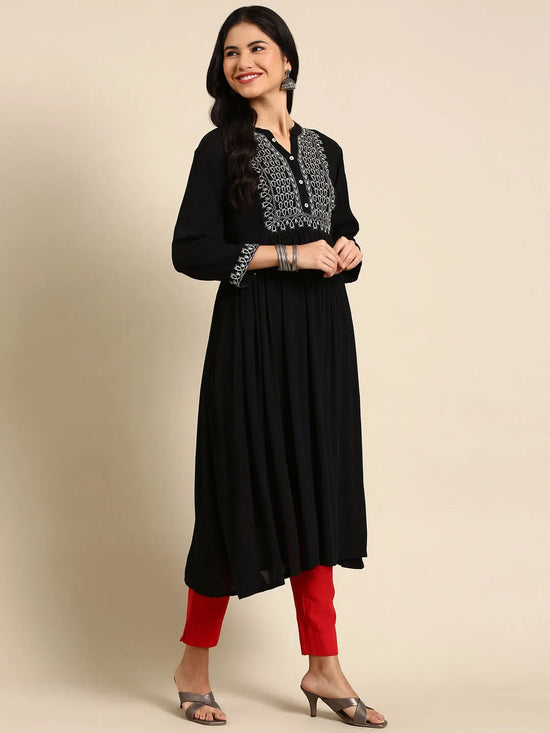 Women's Black Solid Anarkali Kurta-RF-1358-Black