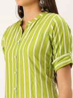 Women's Green Striped Straight Kurta-SKC-3233-Green