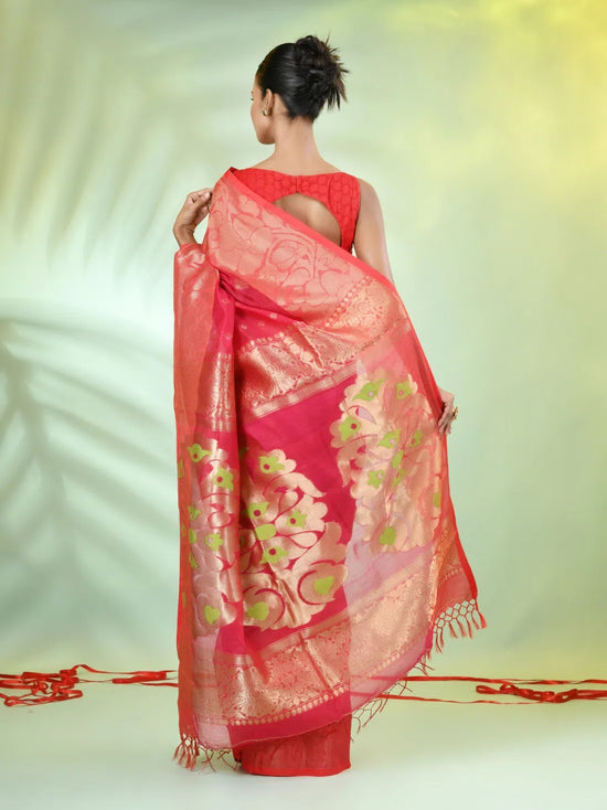 Hot Pink Cotton Saree With Nakshi Zari Borders-MA66BCT431600029