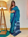 Saree Mall Women's Cotton Blue Printed Designer Saree With Blouse Piece-MINAXI1004